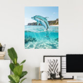 Glazen Dolfijn Azuurblauwe Sprong Poster (Thuiskantoor)
