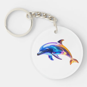 Glazen Dolfijn Kunst met Gloeiend Effect Sleutelhanger