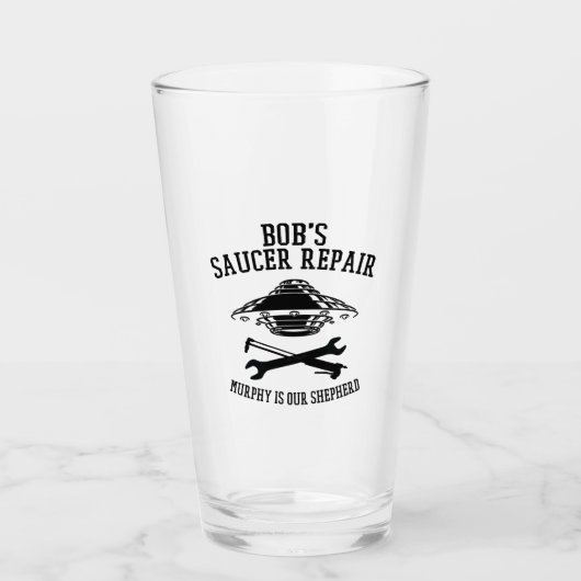 glazen droogtrommel met zwarte logo van de Saucer  (Voorkant)