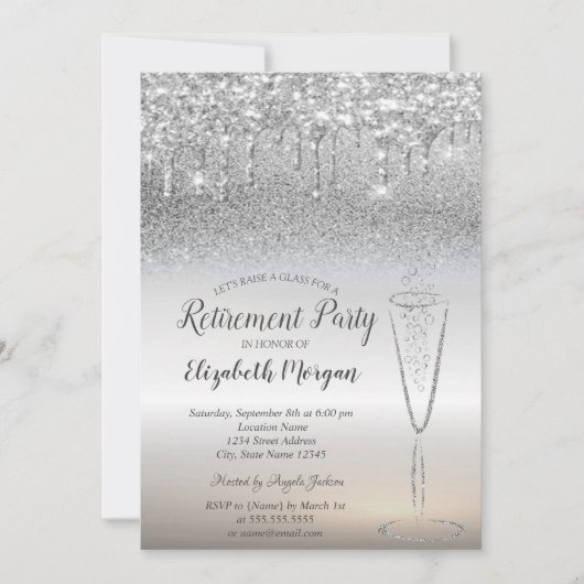 Glazen druppels Silver Glitter Bokeh Retirement Kaart (Voorkant)