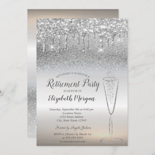 Glazen druppels Silver Glitter Bokeh Retirement Kaart (Voorkant / Achterkant)