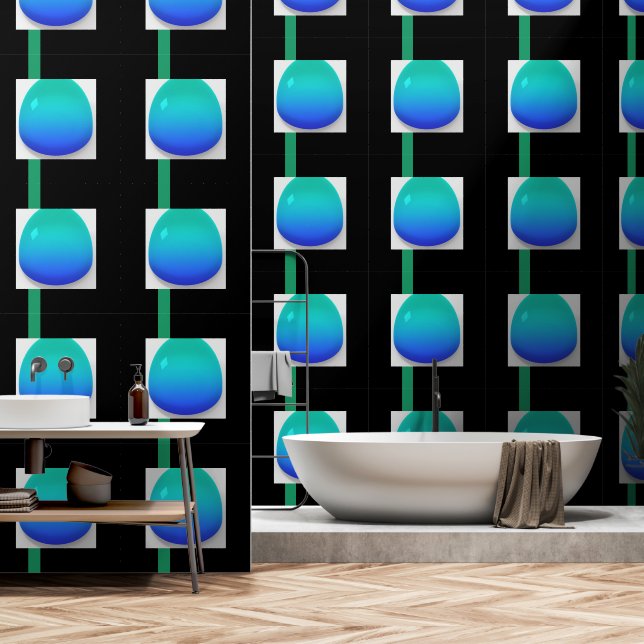Glazen druppeltjes + groene verticale streep zwart behang (Badkamer)