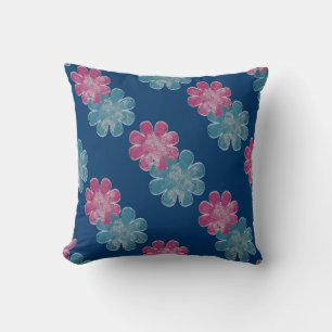 Glazen-effectbloemen (roze/blauwgroen/marine) kussen