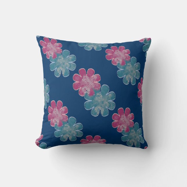 Glazen-effectbloemen (roze/blauwgroen/marine) kussen (Voorkant)