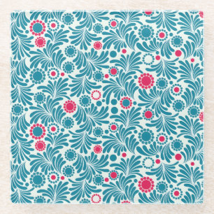 Glazen fles in vintage stijl met botanisch patroon onderzetter