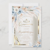 Glazen flesje Blauwe Rozen Pampas Grass Quinceaner Kaart (Voorkant)