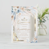 Glazen flesje Blauwe Rozen Pampas Grass Quinceaner Kaart (Staand voorkant)