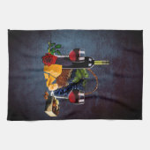 Glazen, flesjes, druiven, kaas, chocolade N Theedoek (Horizontaal)