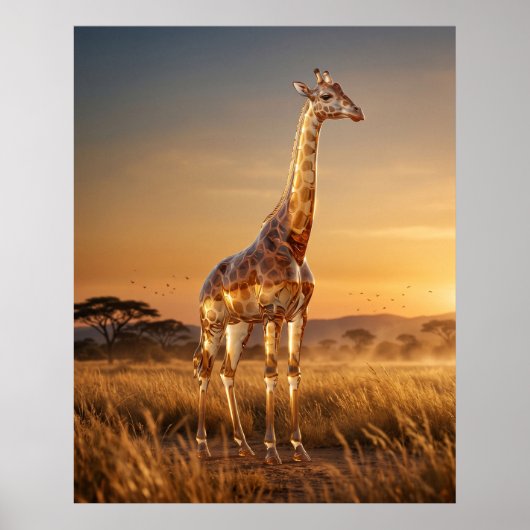 Glazen Giraffe Savannah Dageraad Poster (Voorkant)