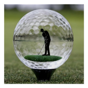 Glazen golfbal met golfer binnenin, perfect poster