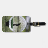 Glazen golfbal met golfspeler binnen, bagagelabel (Voorkant horizontaal)