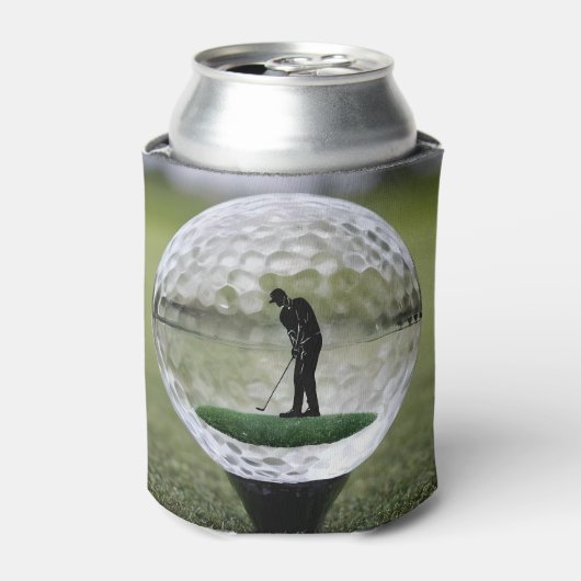 Glazen golfbal met golfspeler binnen, blikjeskoeler (Blikje Voorkant)