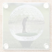 Glazen golfbal met golfspeler binnen, glazen onderzetter (Achterkant)