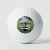 Glazen golfbal met golfspeler binnen, golfballen (Voorkant)