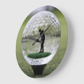 Glazen golfbal met golfspeler binnen, grote klok (Hoek)