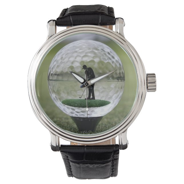 Glazen golfbal met golfspeler binnen, horloge (Voorkant)