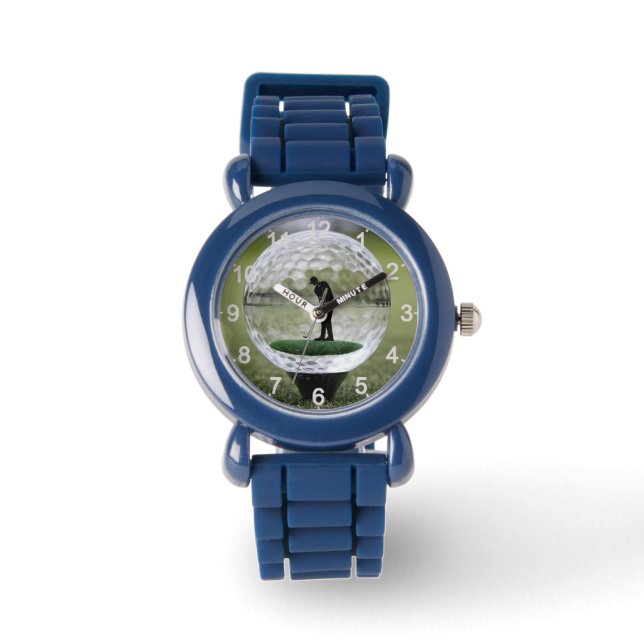Glazen golfbal met golfspeler binnen, horloge (Voorkant)