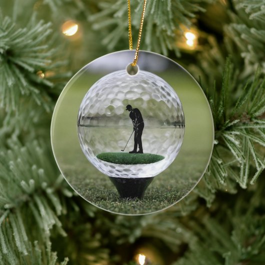 Glazen golfbal met golfspeler binnen, keramisch ornament (Boom)