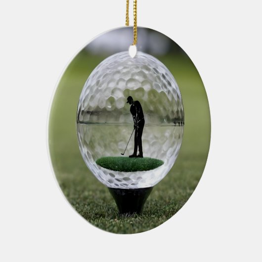 Glazen golfbal met golfspeler binnen, keramisch ornament (Rechts)