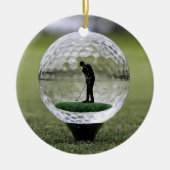 Glazen golfbal met golfspeler binnen, keramisch ornament (Voorkant)