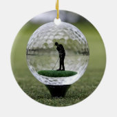 Glazen golfbal met golfspeler binnen, keramisch ornament (Achterkant)