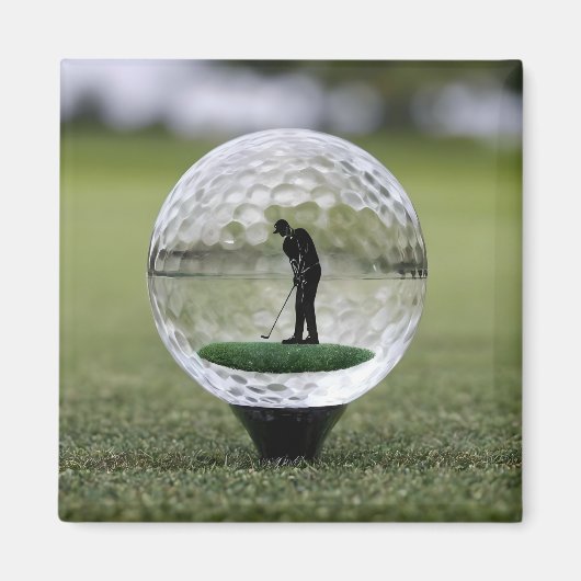 Glazen golfbal met golfspeler binnen, magneet (Voorkant)