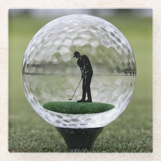 Glazen golfbal met golfspeler binnen, onderzetter (Voorkant)