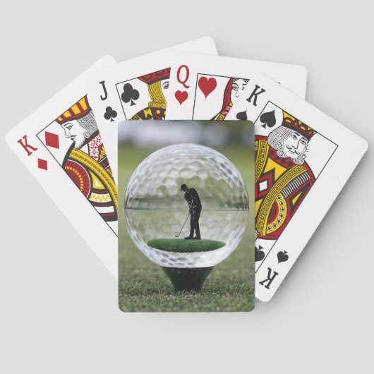 Glazen golfbal met golfspeler binnen, pokerkaarten (Achterkant)