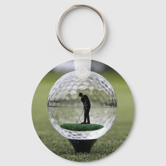 Glazen golfbal met golfspeler binnen, sleutelhanger (Voorkant)