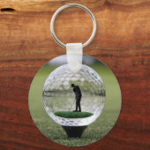 Glazen golfbal met golfspeler binnen, sleutelhanger (Voorkant)