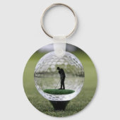 Glazen golfbal met golfspeler binnen, sleutelhanger (Achterkant)