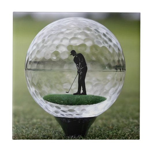 Glazen golfbal met golfspeler binnen, tegeltje (Voorkant)