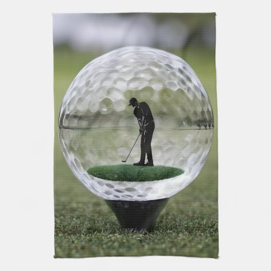 Glazen golfbal met golfspeler binnen, theedoek (Verticaal)