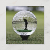 Glazen golfbal met golfspeler binnen, vierkante visitekaartje (Achterkant)