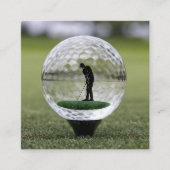 Glazen golfbal met golfspeler binnen, vierkante visitekaartje (Voorkant)