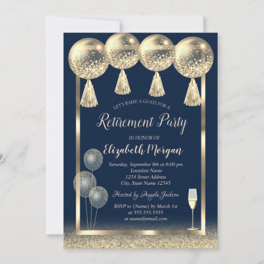 Glazen gouden ballonnen Glitter Blue Retirement Kaart (Voorkant)