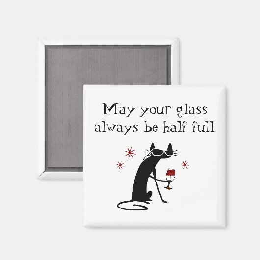 Glazen halfvolledige gierige wijngierst met kat magneet (Voorkant / Achterkant)