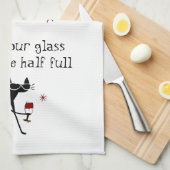 Glazen halfvolledige gierige wijngierst met kat theedoek (Quarter Fold)