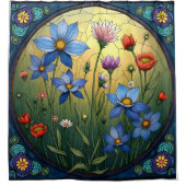 Glazen in lood bloemen douchegordijn (Voorkant)