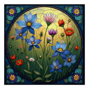 Glazen in lood bloemen perfect poster