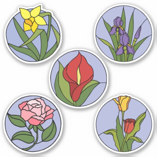 Glazen in lood bloemen sticker (Voorkant)