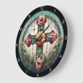 Glazen in lood bloemenkruis grote klok (Hoek)