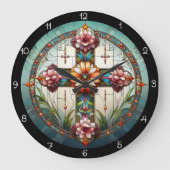 Glazen in lood bloemenkruis grote klok (Voorkant)