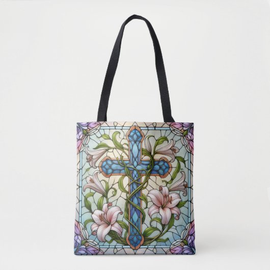 Glazen in lood bloemenkruis tote bag (Voorkant)