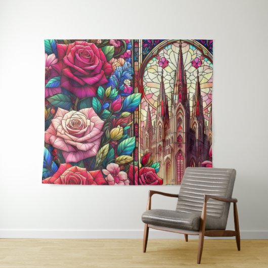 Glazen in lood bloemontwerp wandkleed (In Situ (horizontaal))