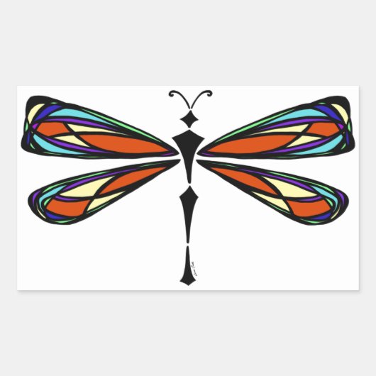 Glazen in lood Dragonfly Rechthoek Sticker (Voorkant)
