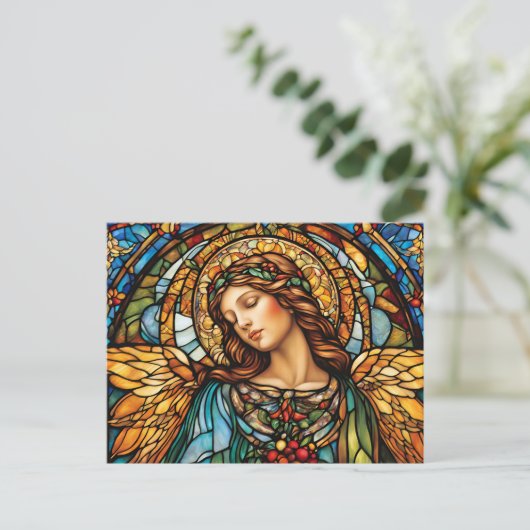 Glazen in lood engel met vleugels briefkaart (Staand voorkant)