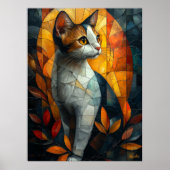 Glazen in lood kat met herfstgloed poster (Voorkant)