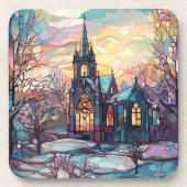 Glazen in lood Kerk Hard plastiek onderzetter (Voorkant)