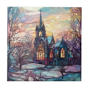 Glazen in lood Kerk Keramische Tegel Tegeltje